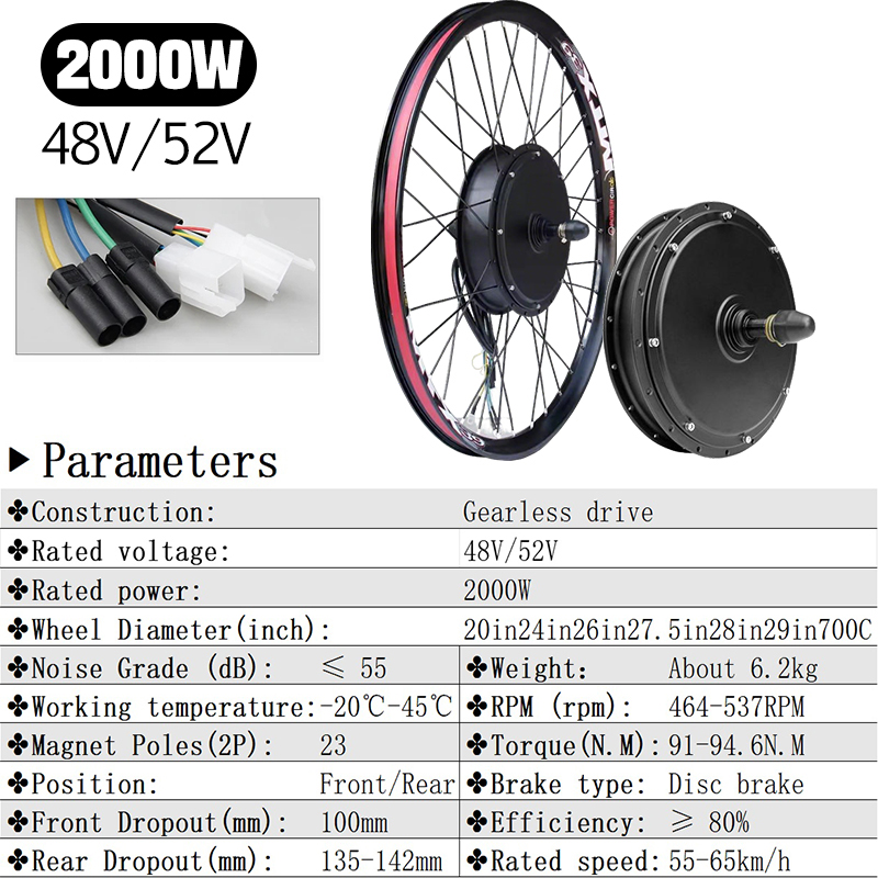 Kit Konversi E-Bike 5000W 72V  - Gearless Hub Motor Conversion Kit 2000W With Display ulasan dan harga
